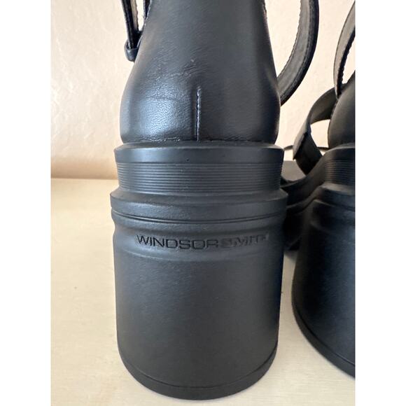 Windsor Smith Black Leather Heels Platform Open Toe Sandals Buckle Women Size 8 - Picture 7 of 13